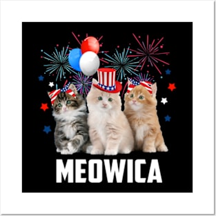 Happy 4th of July Three Cat Meowica Kitty Cat Patriotic USA Posters and Art